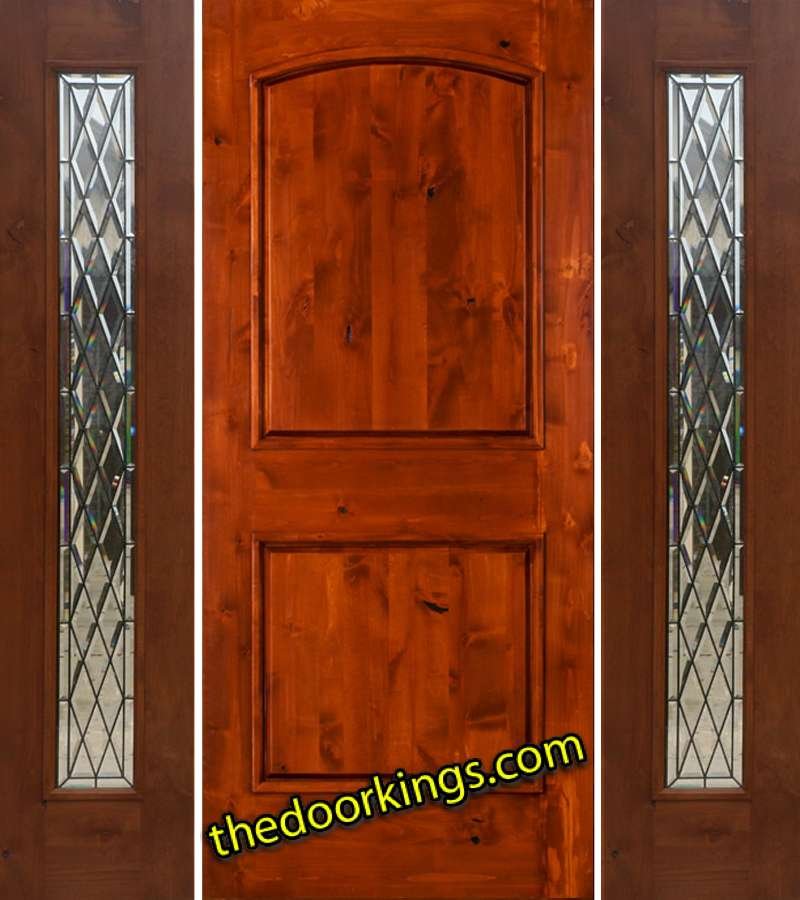 sw66 knotty alder wood door with two chateau sidelites